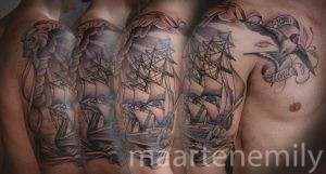 sailboat in storm tattoos design by maarten