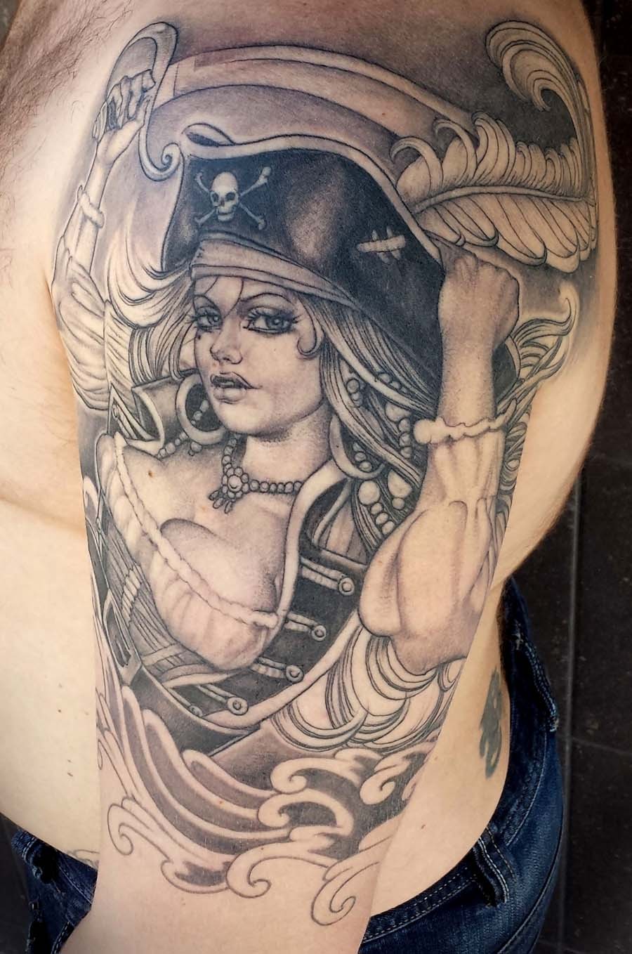 big boobed pirate lady tattoos by maarten
