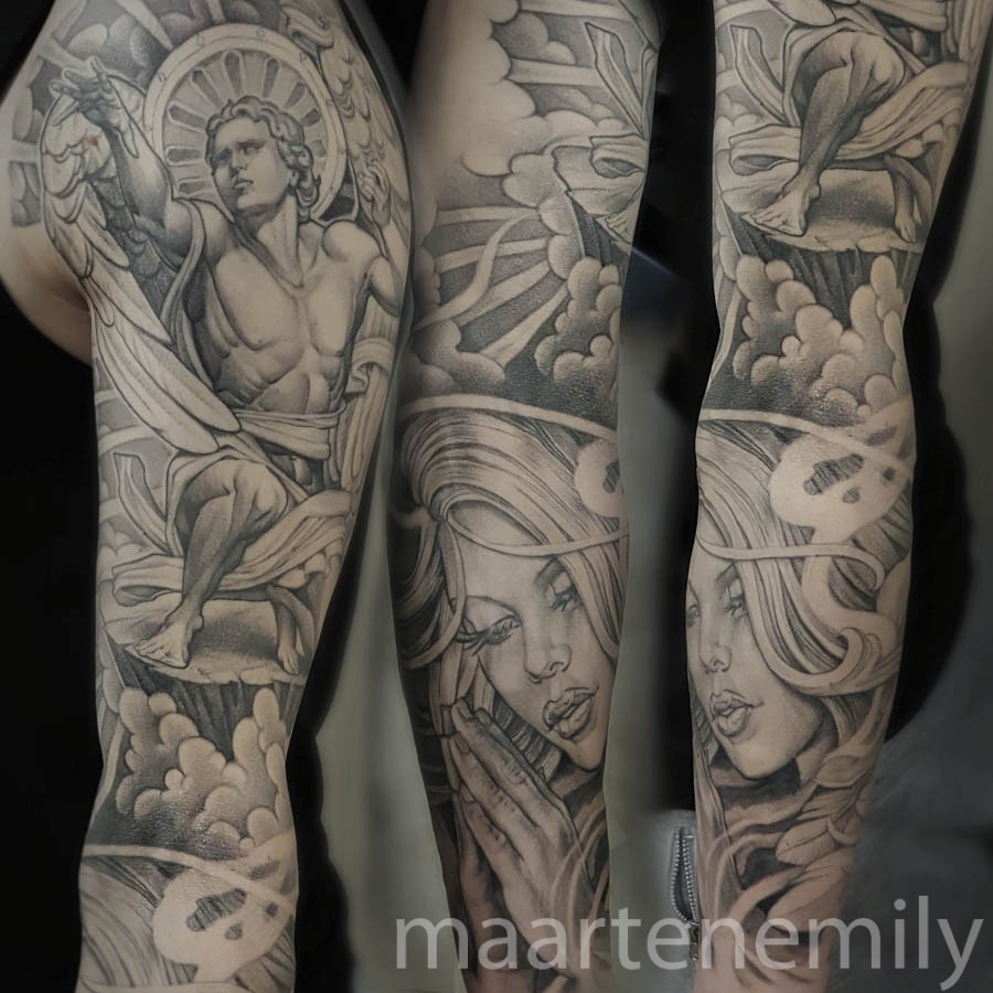 single needle angel tattoo | Inkredible Ink Tattoo