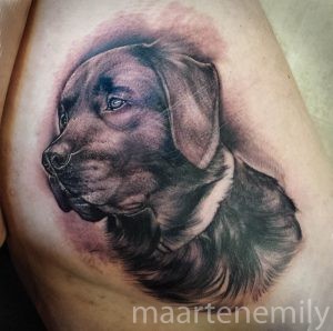realistic portrait of dog tattoos by maarten