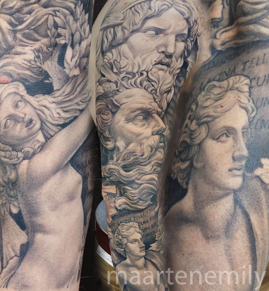 3D statue arm tattoos by maarten